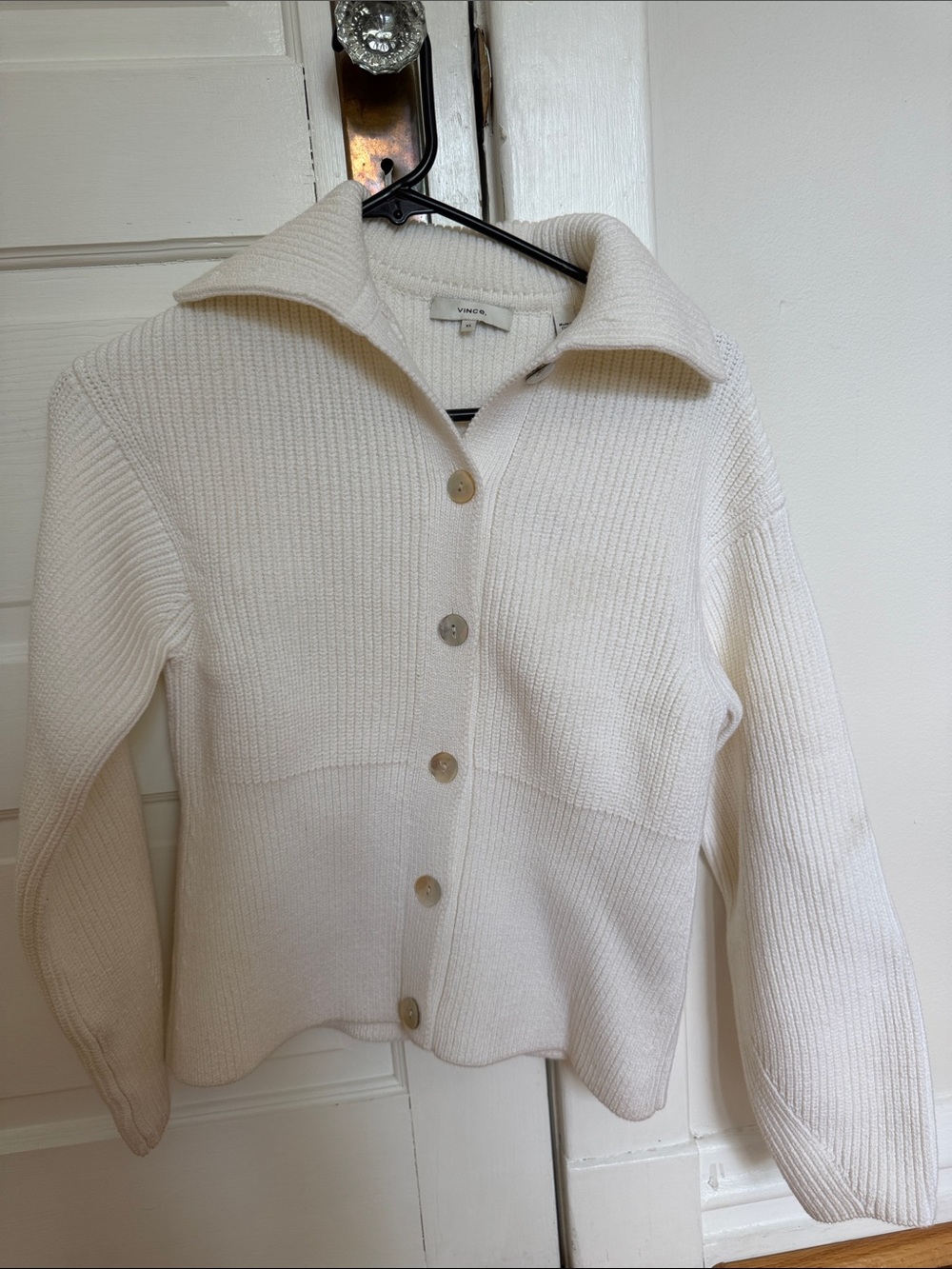 Vince Women's Cream Button-Up Ribbed Knit Sweater